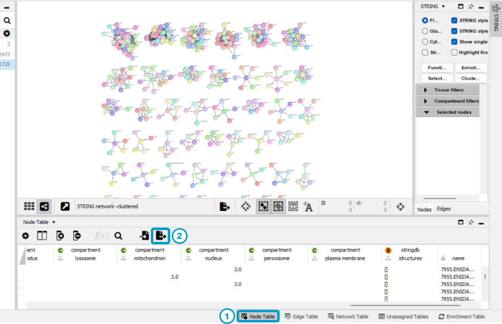 Selection and exporting the Node Table